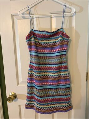 TCEC Multicolor Zigzag Striped Spaghetti Strap Mini Dress